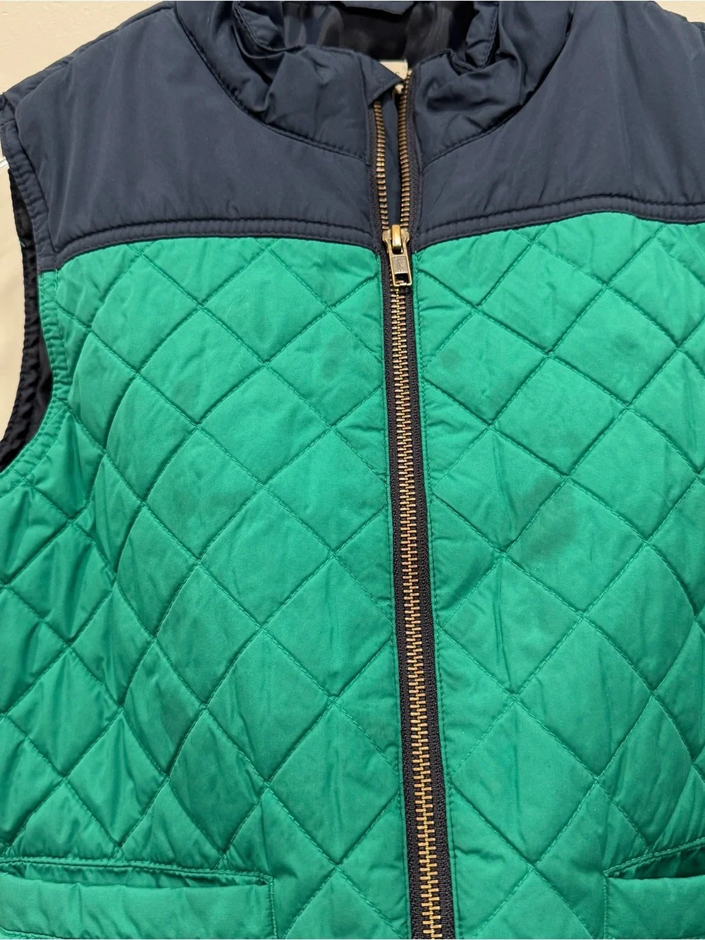 J. Crew Crewcuts Boys Colorblock Walker Vest Quilted Green Blue *flawed*